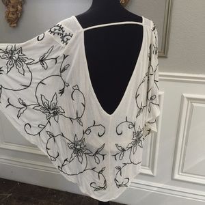 Free People Embroidered Cape Blouse Open Back Sz M